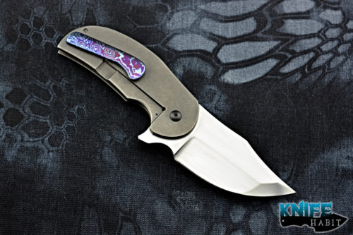 custom jeff vandermeulen perpetrator knife, mokuti pocket clip, a-11 carbon blade steel