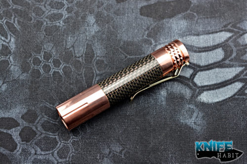 edc lumintop Copper Prince flashlight, rechargeable 18650 battery, best edc flashlight, stainless steel, light strike carbon fiber