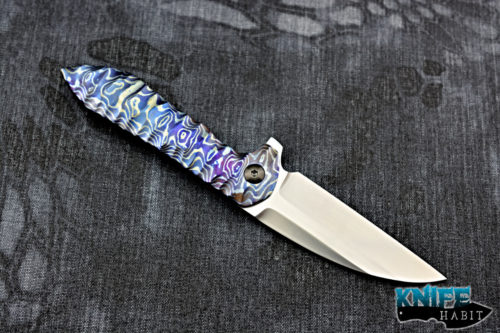 custom peter rassenti druid flipper knife, full timascus frame, zirconium pivot and clip