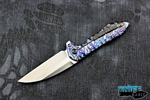 custom peter rassenti druid flipper knife, full timascus frame, zirconium pivot and clip