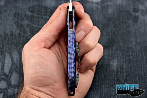 custom peter rassenti druid flipper knife, full timascus frame, zirconium pivot and clip