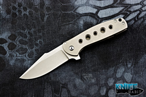 custom ray laconico baby bear knife, speed hole milled titanium handle