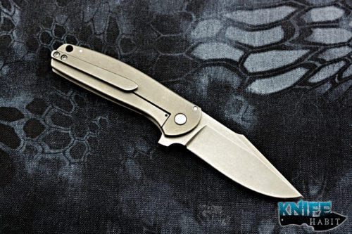 custom ray laconico baby bear knife, speed hole milled titanium handle