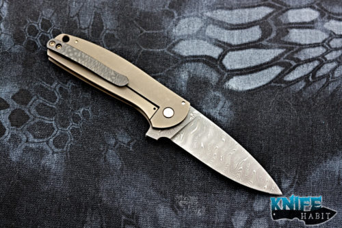 custom ray laconico jasmine knife, damascus, speed holes, bronzed titanium