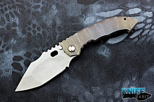 custom dalibor bergam unnamed integral knife, sculpted titanium handle, stonewashed 3v blade