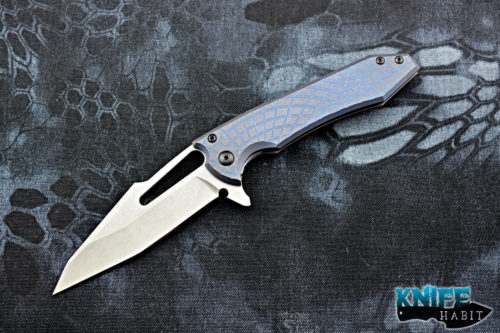 semi-custom midtech gavko hybrid mako v2 knife, blue anodized titanium handle, cpm 154 blade steel