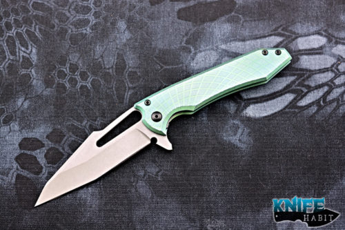 semi-custom midtech gavko hybrid mako v2 knife, green anodized titanium handle, cpm 154 blade steel