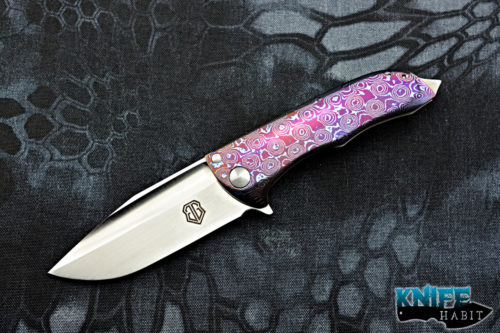 custom john gray splitter knife, raindrop mokuti, hand rubbed satin blade