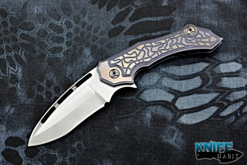 custom mikkel willumsen maddog knife, blue milled bronzed, cpm 154 blade steel