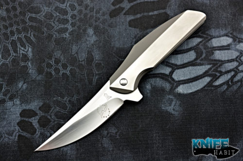 custom jeremy marsh tempest flipper knife, liong mah design, two tone titanium, hand rubbed satin blade