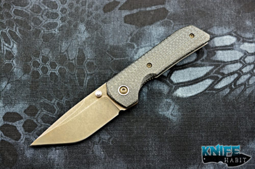 custom sam johnston chariot knife, light strike carbon fiber scales, dark bronze s35vn blade steel