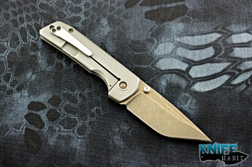 custom sam johnston chariot knife, light strike carbon fiber scales, dark bronze s35vn blade steel