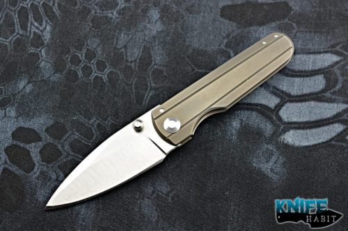 custom sam johnston handmade custom knife, antique bronze titanium, zirconium clip, satin s90v blade steel