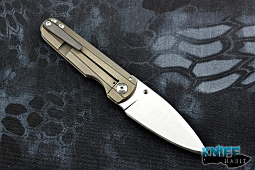 custom sam johnston handmade custom knife, antique bronze titanium, zirconium clip, satin s90v blade steel