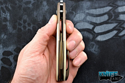 custom tk knives mjolnir-lock knife, white micarta scales, bronzed titanium, hand rubbed satin bohler n690 blade steel