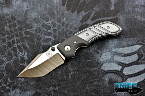 custom david mosier horror business knife, etched blade, black grey g10 handle