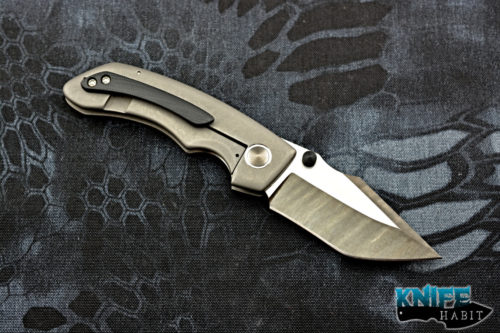 custom david mosier horror business knife, etched blade, black grey g10 handle