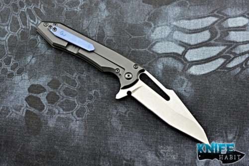 semi-custom midtech gavko mako v2 knife, milled black titanium, blue clip