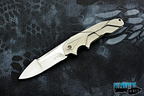 custom gtc reduced plasma knife, blue anodized flush clip, titanium frame