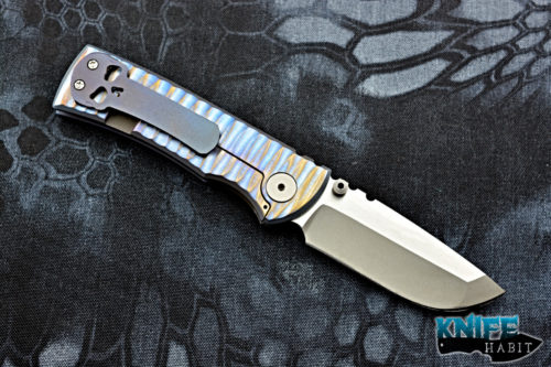 customized ramon chaves 228 knife, scultped scales, blue bronze anodized, stonewashed grind