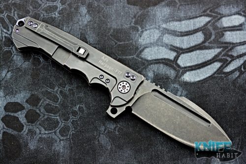 semi-custom andre de villiers harpoon f17 knife, adv tactical, purple anodized, acid washed, s35vn blade