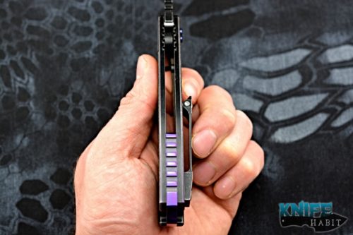 semi-custom andre de villiers harpoon f17 knife, adv tactical, purple anodized, acid washed, s35vn blade