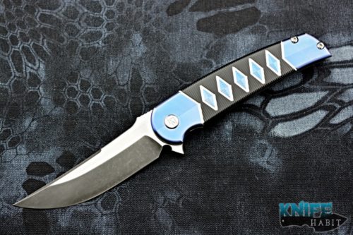 custom brian nadeau sharp by design hurricane flipper knife, blue anodized titanium, s35vn blade steel