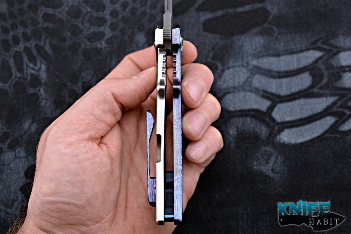 Darrel Ralph Designs Custom V4 #1 Dominator Flipper 3.5 S35VN Satin Bowie  Blade, Blue Diamond Milled Titanium Handles - KnifeCenter - Dominator V4 #1  - Discontinued