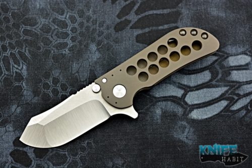 custom direware m8 knife, bronze titanium, speed holes, satin bohler m390 blade