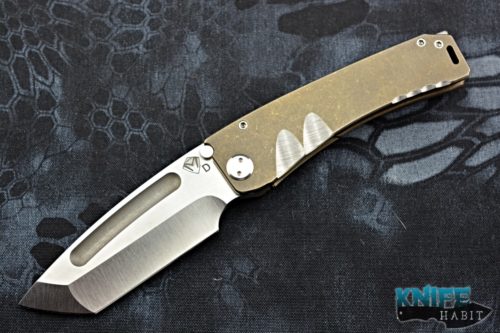 semi-custom greg medford marauder knife, bronze titanium, satin finish d2 drop point blade