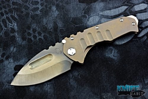 semi-custom greg medford praetorian t knife, vulcan d2 drop point blade, bronzed titanium handle