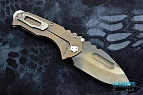 semi-custom greg medford praetorian t knife, vulcan d2 drop point blade, bronzed titanium handle