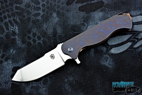 custom lewis marshall noble knives vindicator knife, timascus handle, hand rubbed cts-xhp blade steel