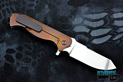 custom lewis marshall noble knives vindicator knife, timascus handle, hand rubbed cts-xhp blade steel