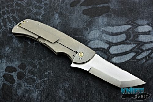 custom pohan leu negligence flipper knife, zirconium bolster, red light strike carbon fiber scale