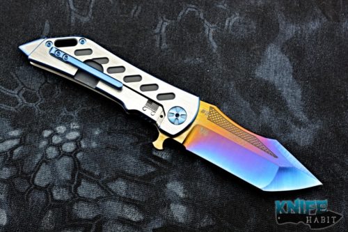 custom ddr darrel ralph dominator xi knife, sm100 blade steel, limited edition, blue titanium