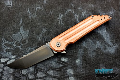 semi-custom copper kwaiback knife, limited edition, psalm 94, black dlc cpm-cru-wear-blade steel