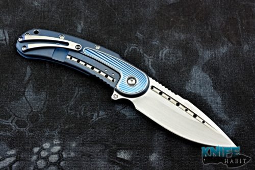 todd begg knives bodega knife, steelcraft series, blue and silver, satin s35vn blade steel