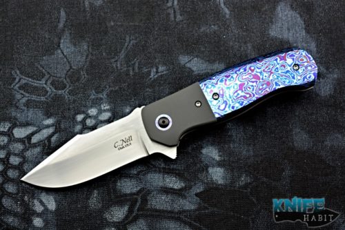 custom chad nell templar flipper knife, kaleidoscope timascus handle, cpm-154 blade steel