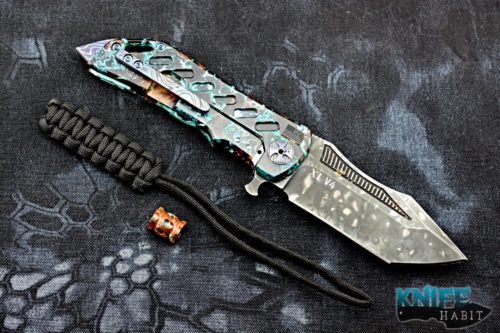 semi-custom darrel ralph ddr dominator xi knife, apocalyptic s35vn blade steel, patina copper handle, black mokuti hardware