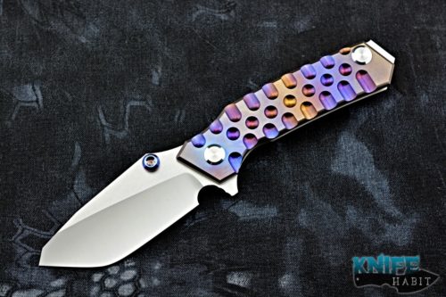 custom skike rogue shark knife, anodized titanium handle, cpm-20cv blade steel