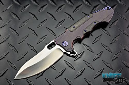 semi-custom andre de villiers hummer knife, adv tactical mid-tech knife for sale, purple anodized, carbon fiber, s35vn blade steel