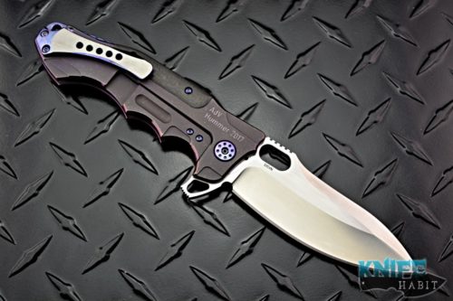 semi-custom andre de villiers hummer knife, adv tactical mid-tech knife for sale, purple anodized, carbon fiber, s35vn blade steel