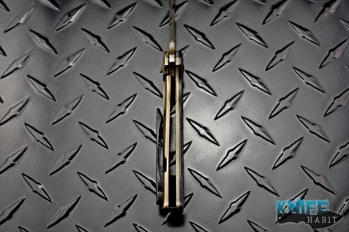 custom david mosier small kreios knife, etched blade, carbon fiber scales, bronze titanium