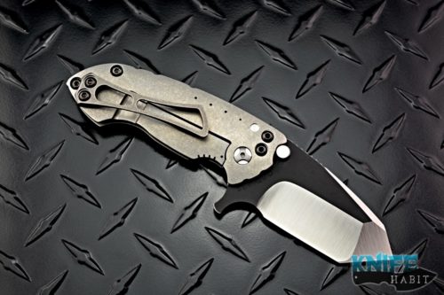 custom direware S-90 knife, tumbled frame, multigrind bohler m390 blade steel