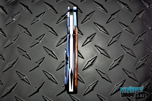 custom jason clark hybrid wharnciffe knife, mammoth ivory scale, blue anodized titanium, cts-xhp blade steel, mill timascus clip