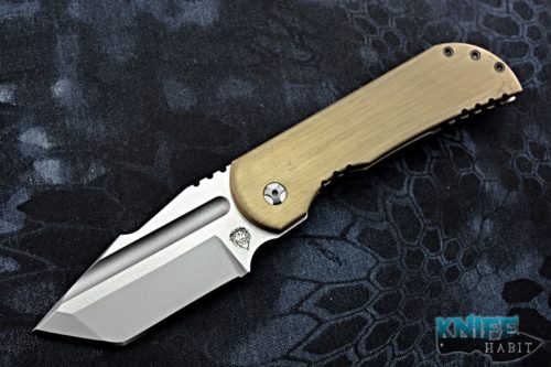 custom alphahunter tactical design apocalypse knife, brushed bronze handle, atd knife for sale