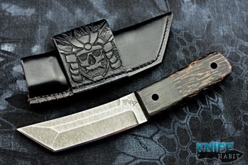 custom borras kustom designs foodog knife, s35vn blade steel, blackwood carbon fiber palm handle