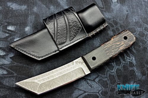 custom borras kustom designs foodog knife, s35vn blade steel, blackwood carbon fiber palm handle