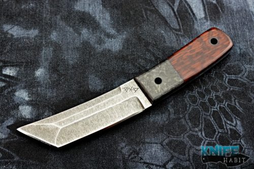 custom borras kustom designs foodog knife, s35vn blade steel, marbled carbon fiber snakewood handle